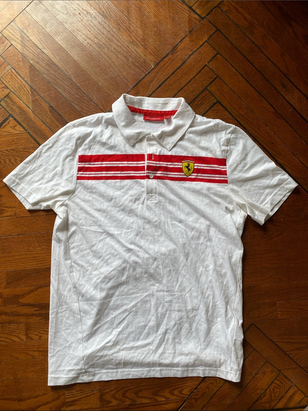 Scuderia Ferrari White Polo with Red Chest Stripes